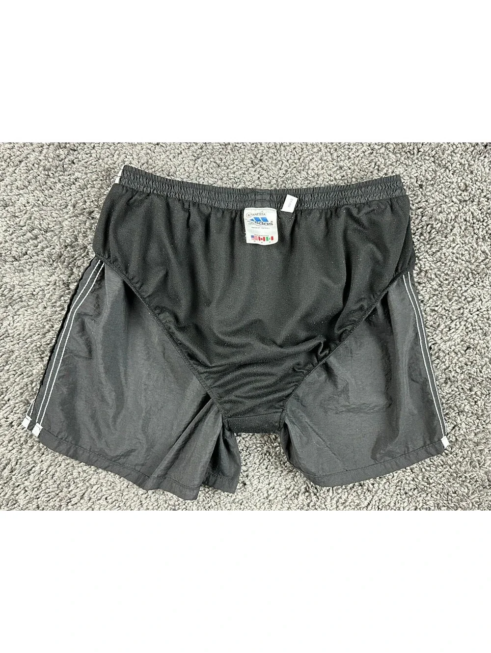 Vintage Y2K Adidas Running Shorts Mens Black 3 Stripe Nylon Lined Sz M